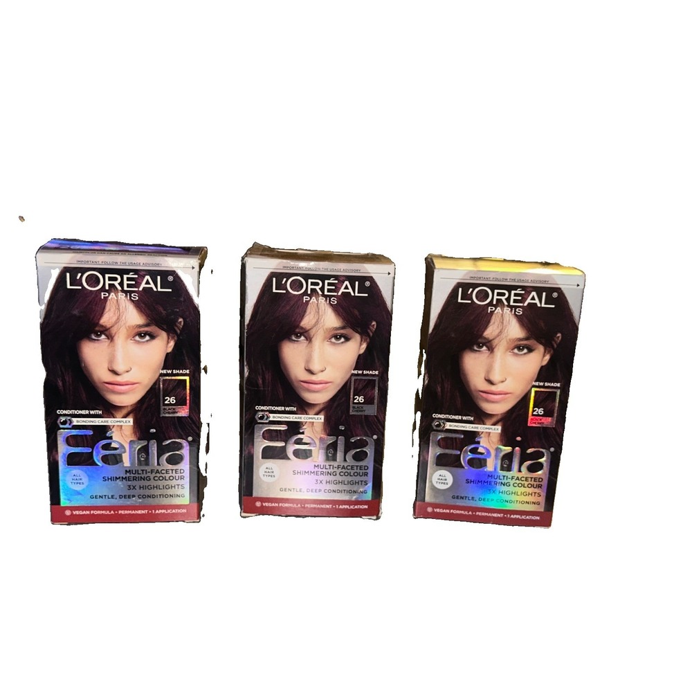 L'Oreal Paris Feria 26 Black Cherry Permanent Hair Color Dye Kit Lot Of 3